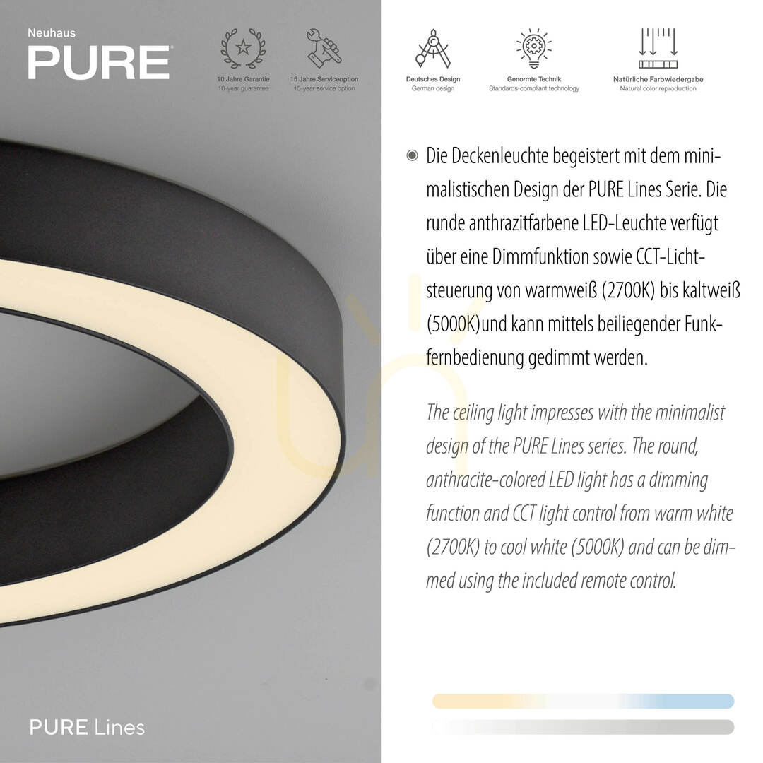 Spectacol PURE LINES ROUND 6310-13 Lampa de tavan, antracit, 1xLED PURE LINES ROUND 6310-13 Lampa de tavan, antracit, 1xLED