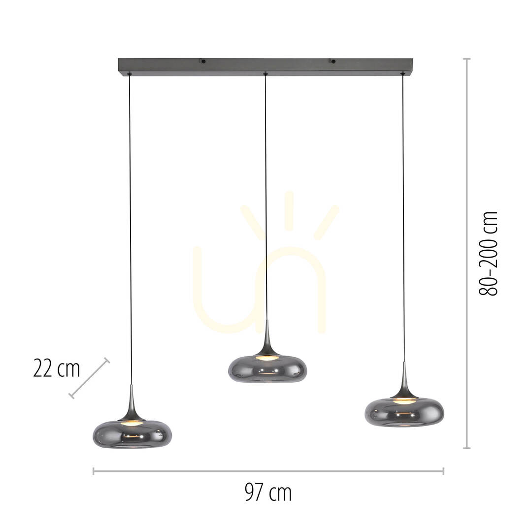 Afişa POSH 15693-15 Lampa suspendată gri cu 3 LED-uri POSH 15693-15 Lampa suspendată gri cu 3 LED-uri