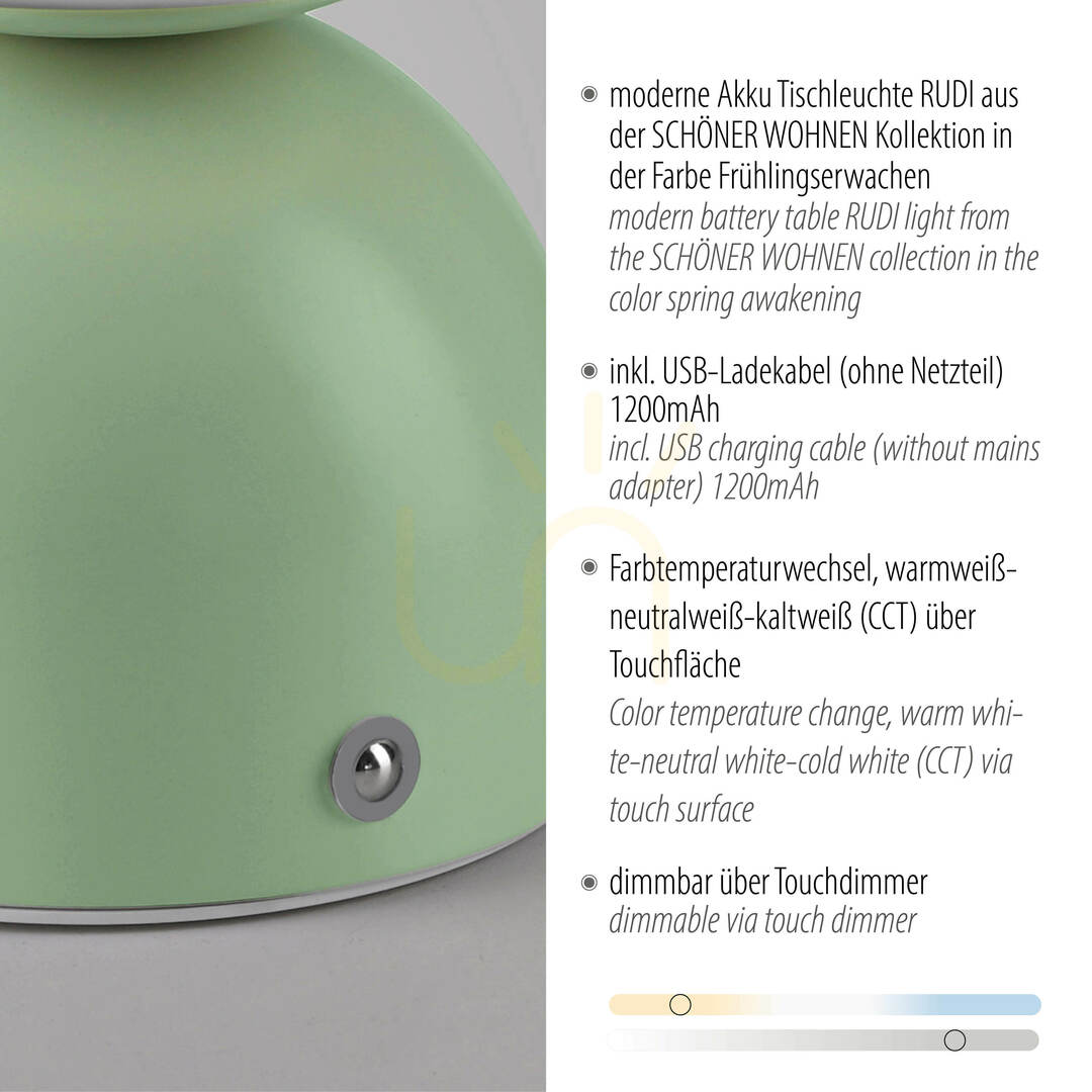 Vedere Lampa de masă RUDI 19218-43, verde, cu 1 LED Lampa de masă RUDI 19218-43, verde, cu 1 LED