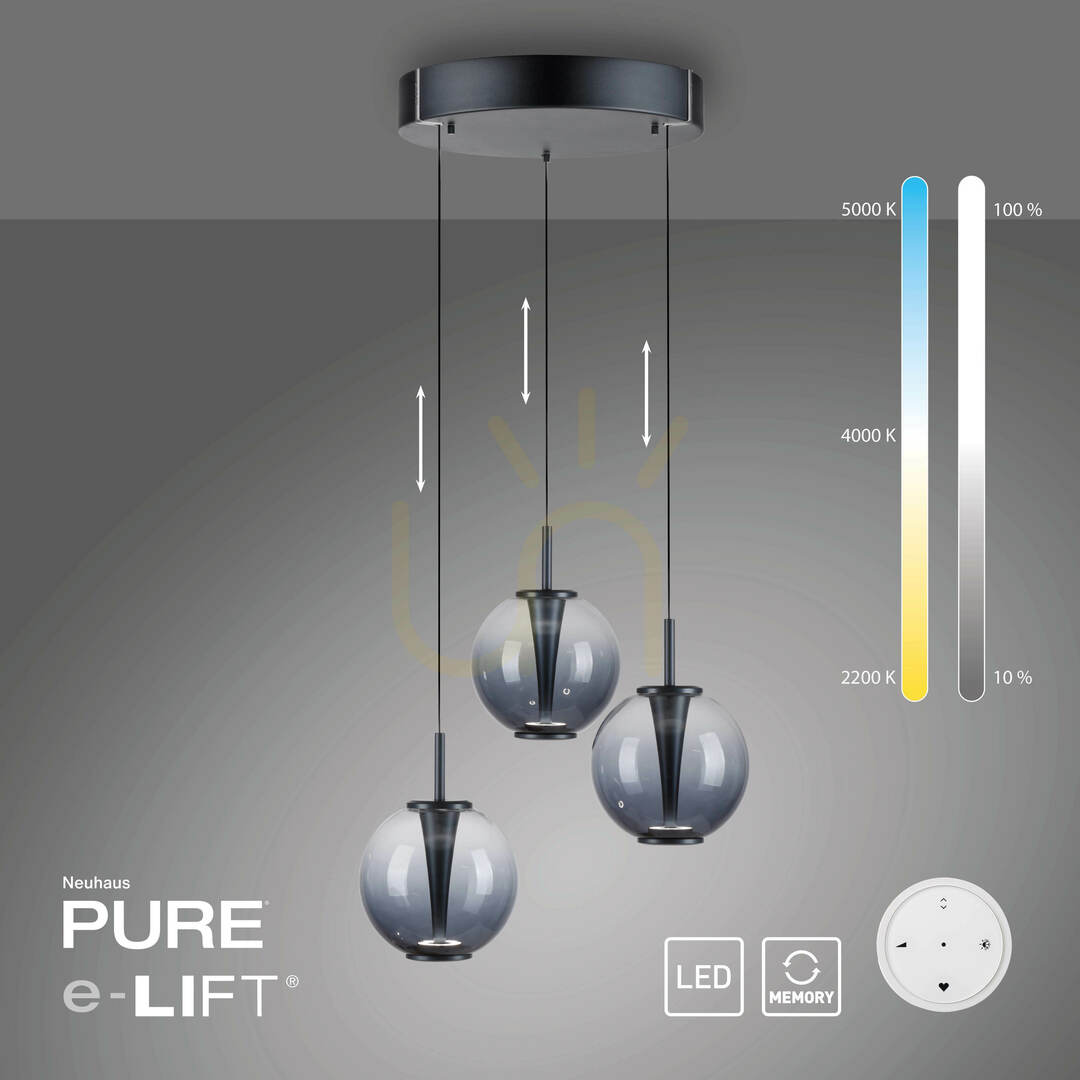 Vedere Lampa suspendată PURE E-Infinity 2222-15, gri, cu 3 LED-uri Lampa suspendată PURE E-Infinity 2222-15, gri, cu 3 LED-uri