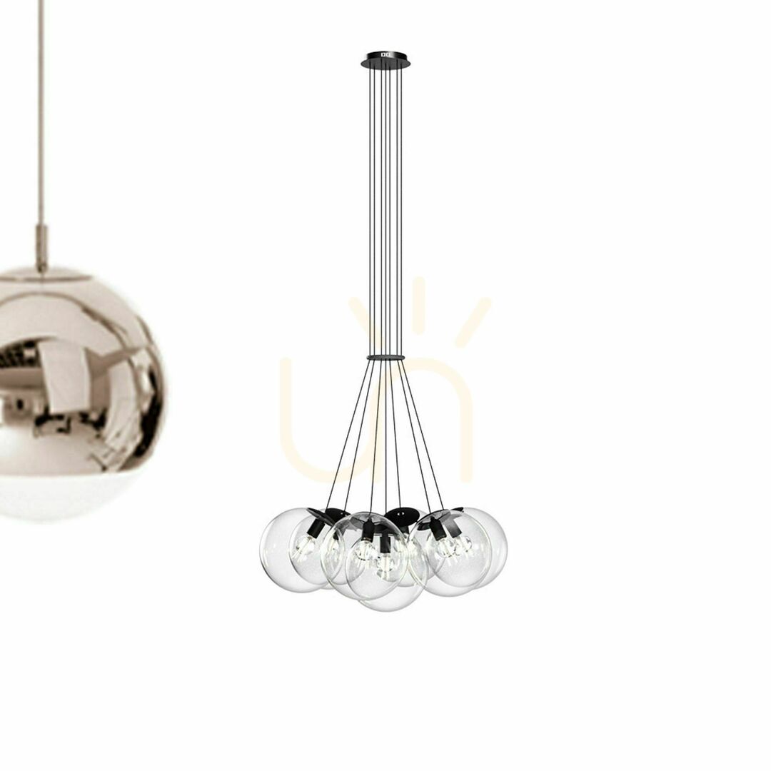 Afişa Lustră suspendată s.luce Orb, 7 globuri din sticlă transparentă, E27 Lustră suspendată s.luce Orb, 7 globuri din sticlă transparentă, E27
