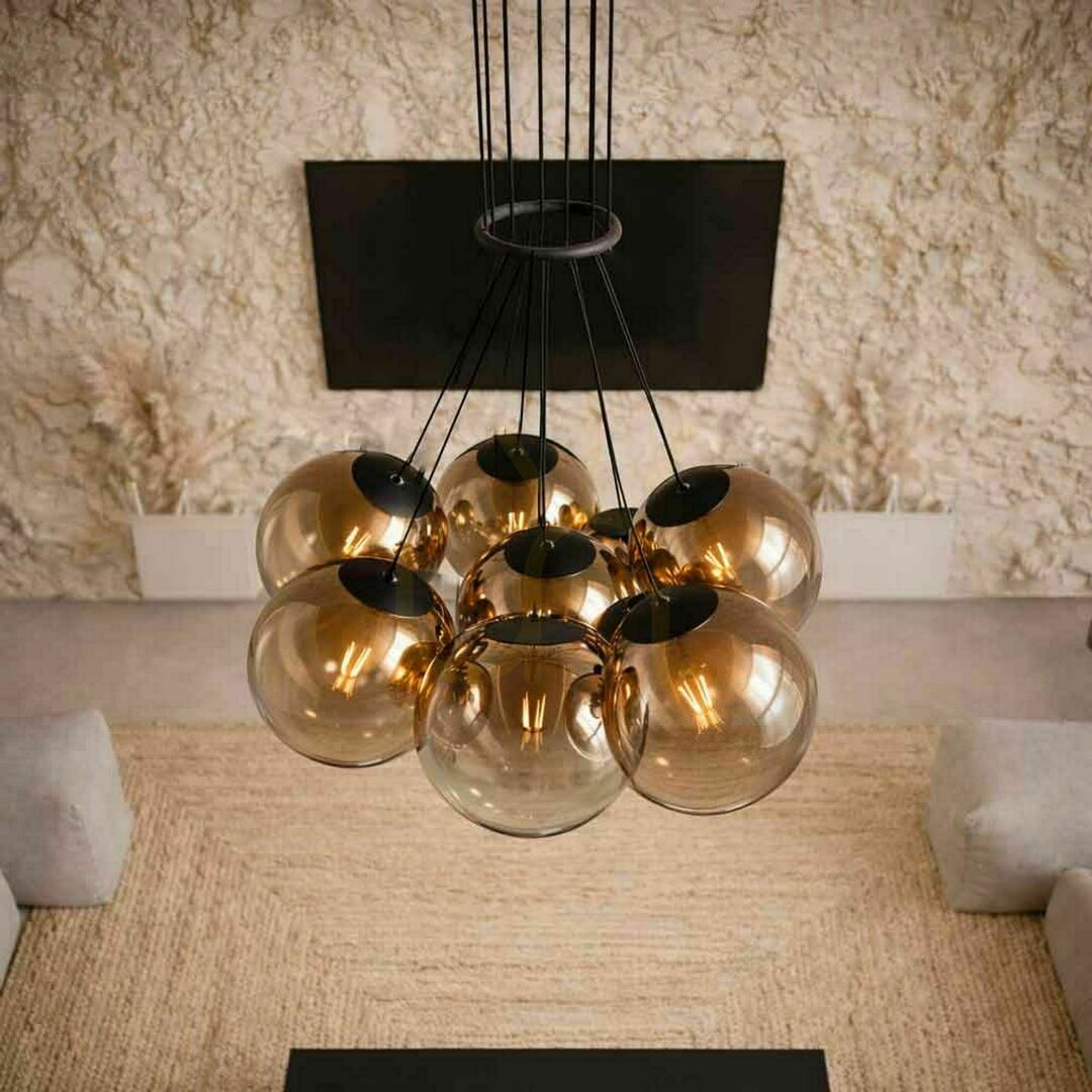 Vedere Lustră suspendată s.luce Orb, 7 socluri E27, sticlă maro, diametru 40 cm Lustră suspendată s.luce Orb, 7 socluri E27, sticlă maro, diametru 40 cm