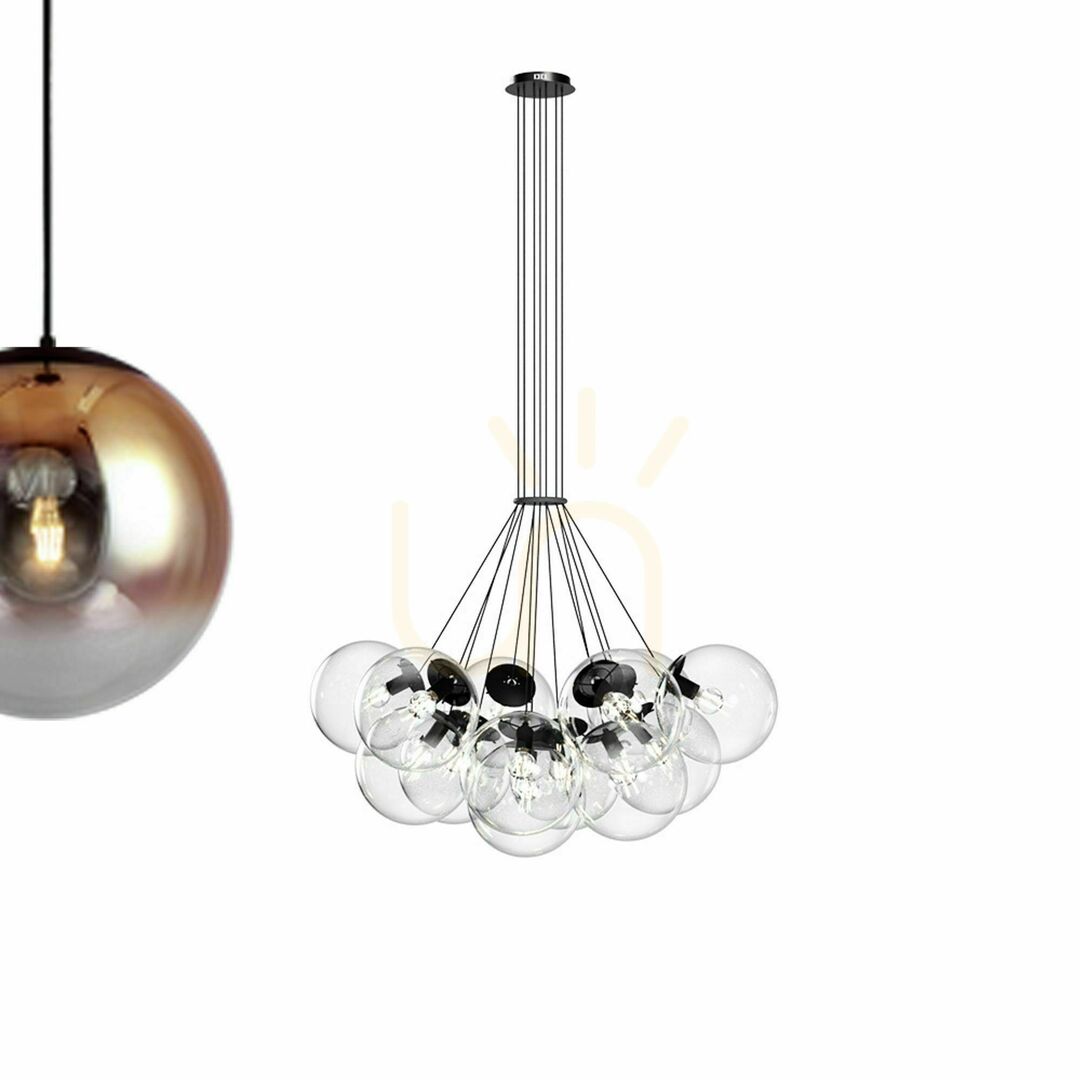 Spectacol Lustră suspendată s.luce Orb, 13 x E27, globuri din sticlă fumurie, Ø40 cm Lustră suspendată s.luce Orb, 13 x E27, globuri din sticlă fumurie, Ø40 cm