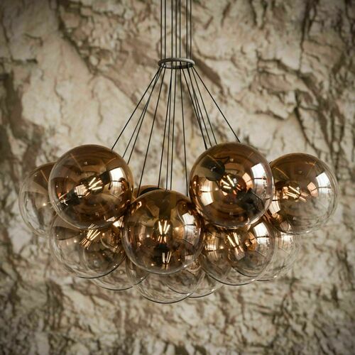 Verifica Lustră suspendată s.luce Orb, aurie, cu globuri din sticlă, 13 x E27
