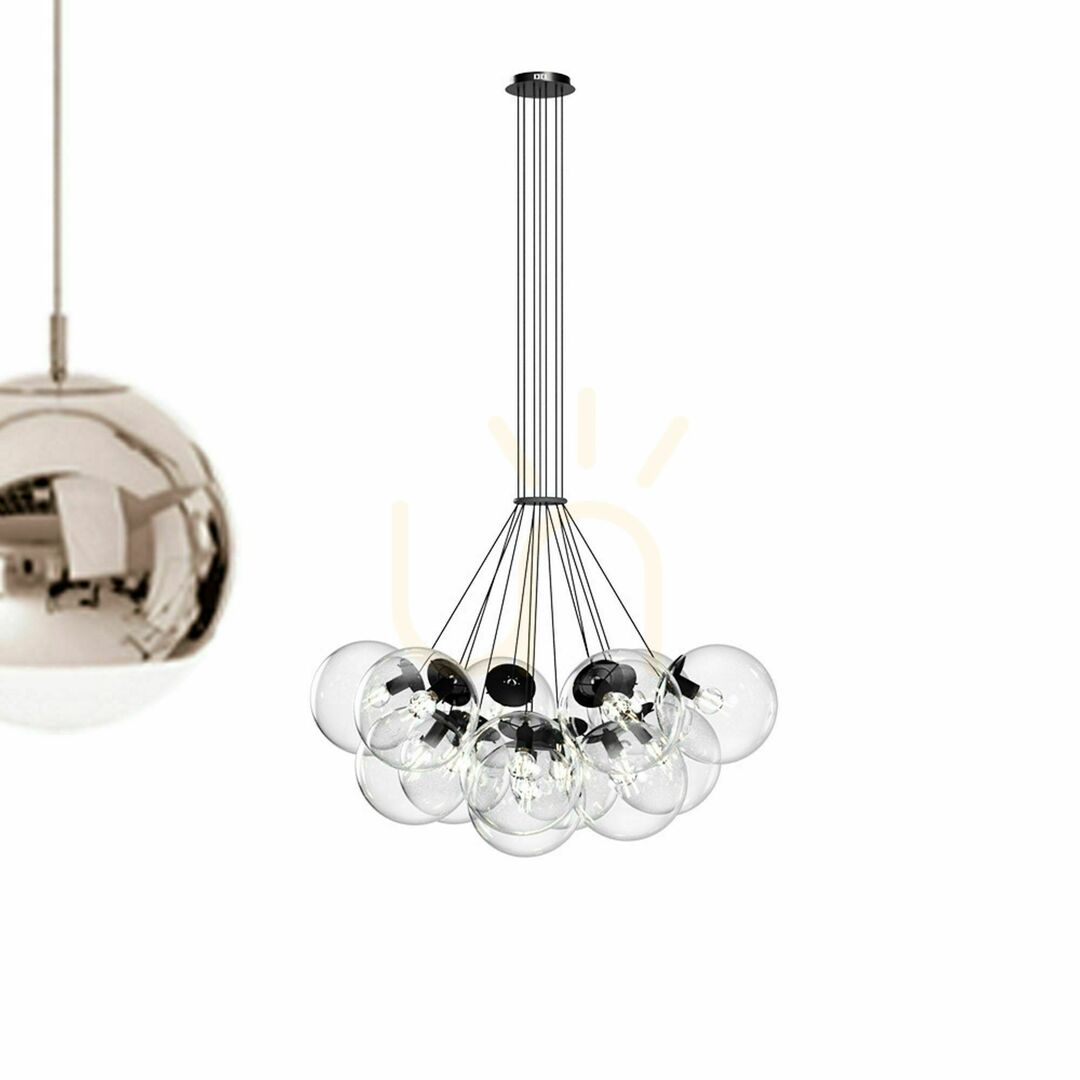 Vedeți Lustră suspendată s.luce Orb, 13 becuri E27, globuri din sticlă maro Lustră suspendată s.luce Orb, 13 becuri E27, globuri din sticlă maro