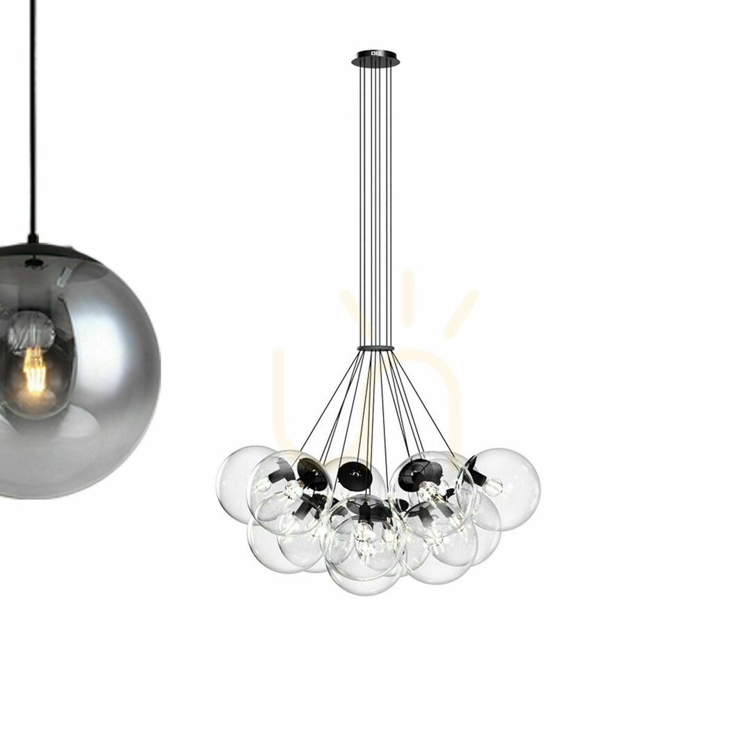 previzualizare Lustră suspendată s.luce Orb, 13 socluri E27, globuri din sticlă maro Lustră suspendată s.luce Orb, 13 socluri E27, globuri din sticlă maro