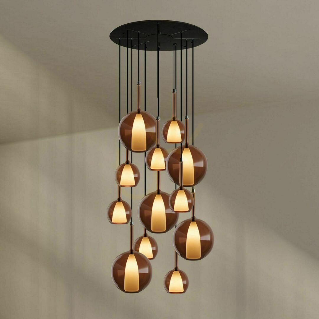 Vedere Lustră suspendată s.luce Belluna, 12 becuri, sticlă maro, Ø 80 cm Lustră suspendată s.luce Belluna, 12 becuri, sticlă maro, Ø 80 cm