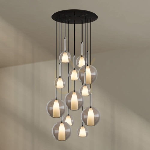 Verifica Lustră suspendată s.luce Belluna, 12 becuri, sticlă transparentă, rozetă Ø 80 cm