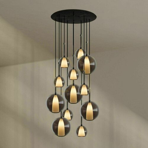 Verifica Lustră suspendată s.luce Belluna, 12 lumini, sticlă fumurie, Ø 80 cm