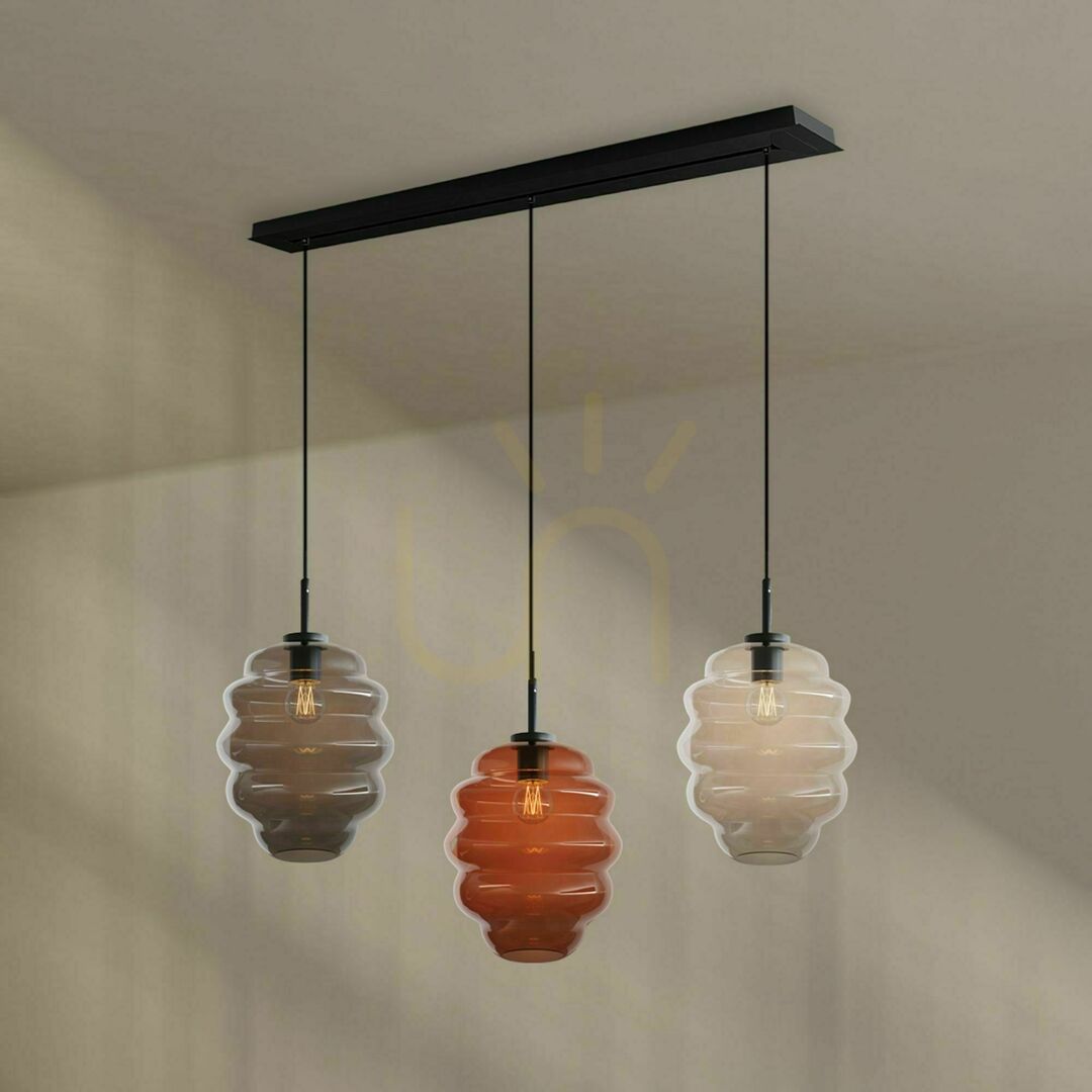 Verifica Lampă suspendată s.luce Echos, 3xE27, sticlă multicoloră, 120 cm, abajururi Ø25 cm Lampă suspendată s.luce Echos, 3xE27, sticlă multicoloră, 120 cm, abajururi Ø25 cm