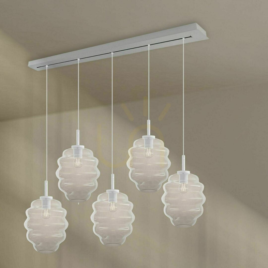 previzualizare Lustră suspendată s.luce Echos, 5 x E27, sticlă transparentă, abajururi Ø25 cm Lustră suspendată s.luce Echos, 5 x E27, sticlă transparentă, abajururi Ø25 cm