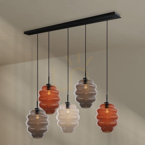 Verifica Lustră suspendată s.luce Echos, 5 lumini, E27, sticlă multicoloră, 160 cm