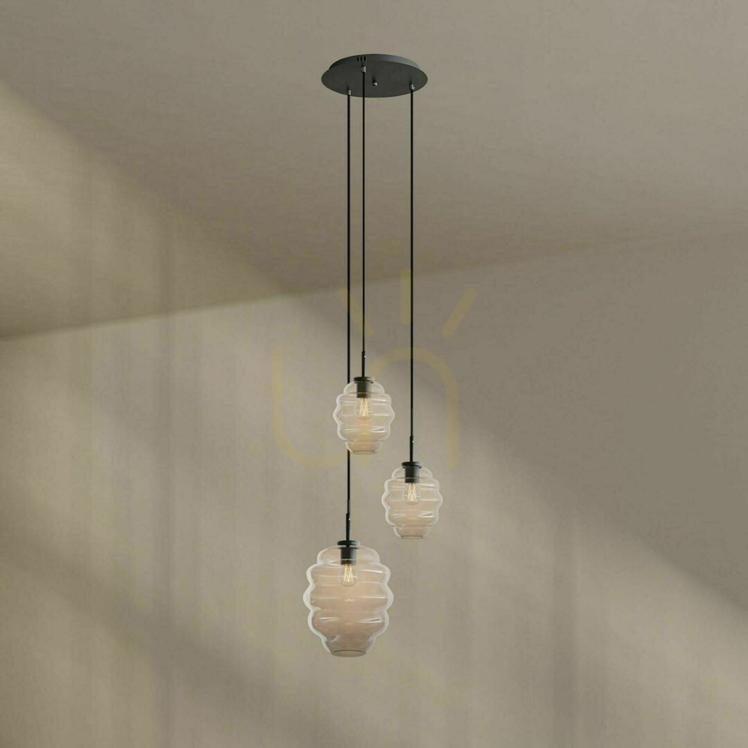 Spectacol Lustră suspendată s.luce Echos, 3 x E27, sticlă multicoloră, abajururi Ø 18/25 cm Lustră suspendată s.luce Echos, 3 x E27, sticlă multicoloră, abajururi Ø 18/25 cm