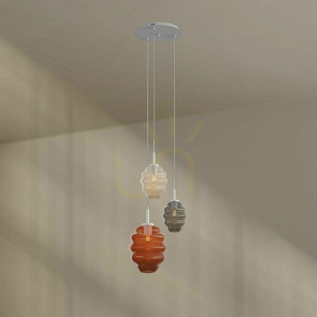 Spectacol Lustră suspendată s.luce Echos, 3 x E27, sticlă multicoloră, abajururi Ø 18/25 cm Lustră suspendată s.luce Echos, 3 x E27, sticlă multicoloră, abajururi Ø 18/25 cm