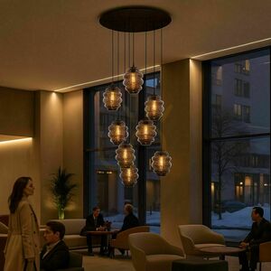 Lustră suspendată s.luce Echos, 8 x E27, abajururi din sticlă fumurie Ø 25 cm small 4