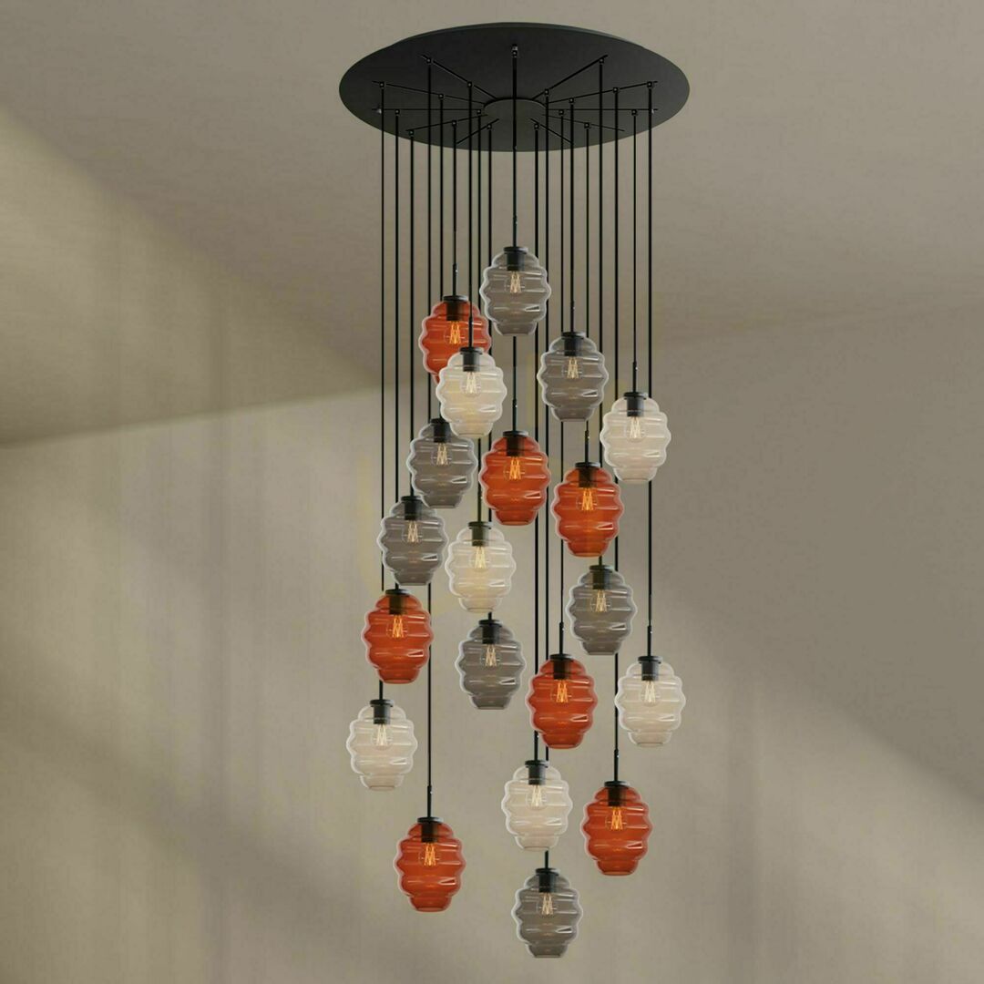Verifica Lustră s.luce Echos, 20 de becuri E27, sticlă multicoloră, rozetă Ø 120 cm Lustră s.luce Echos, 20 de becuri E27, sticlă multicoloră, rozetă Ø 120 cm