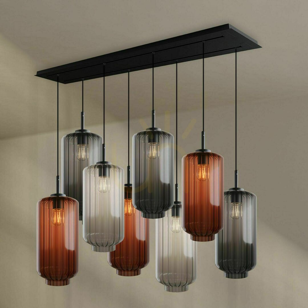 Vedere Lustră suspendată s.luce Velo, 8 becuri E27, 2 rânduri, 160 cm, sticlă multicoloră Lustră suspendată s.luce Velo, 8 becuri E27, 2 rânduri, 160 cm, sticlă multicoloră