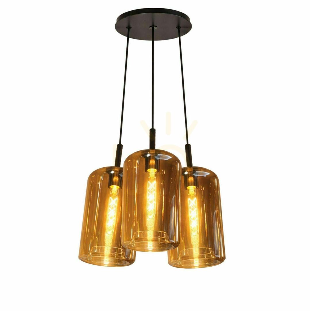Vedere Lustră suspendată s.luce Cruet Cluster, 3 x E27, sticlă multicoloră, abajururi Ø17 cm Lustră suspendată s.luce Cruet Cluster, 3 x E27, sticlă multicoloră, abajururi Ø17 cm