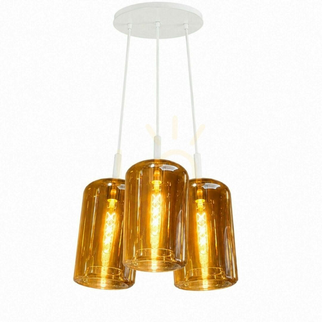 Afişa Lustră suspendată s.luce Cruet Cluster, 3 x E27, sticlă multicoloră, abajururi Ø17 cm Lustră suspendată s.luce Cruet Cluster, 3 x E27, sticlă multicoloră, abajururi Ø17 cm