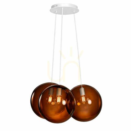 Verifica Lustră s.luce Orb Cluster, sticlă maro, suspensie albă, 3×E27, abajururi Ø20 cm