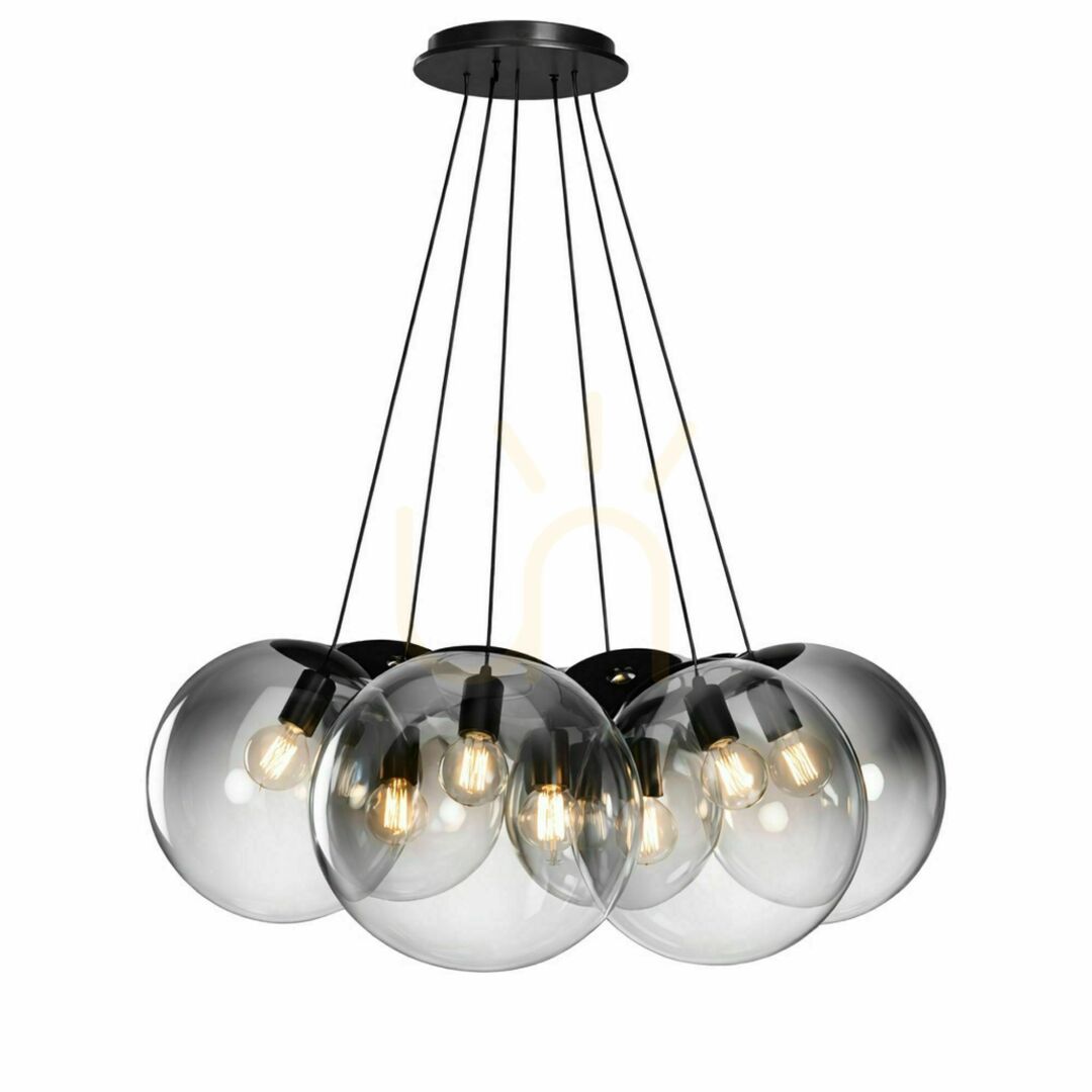 Spectacol Lustră s.luce Orb Cluster, 7 globuri din sticlă fumurie, Ø 20 cm, 7 x E27 Lustră s.luce Orb Cluster, 7 globuri din sticlă fumurie, Ø 20 cm, 7 x E27