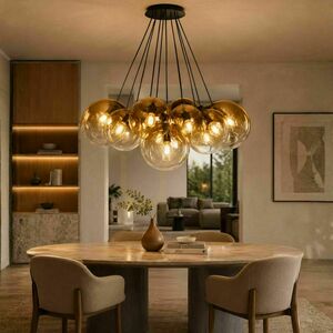 Lustră suspendată s.luce Orb Cluster, aurie, 13 lumini E27, sticlă și metal, Ø 80 cm 0 Lustră suspendată s.luce Orb Cluster, aurie, 13 lumini E27, sticlă și metal, Ø 80 cm small 0