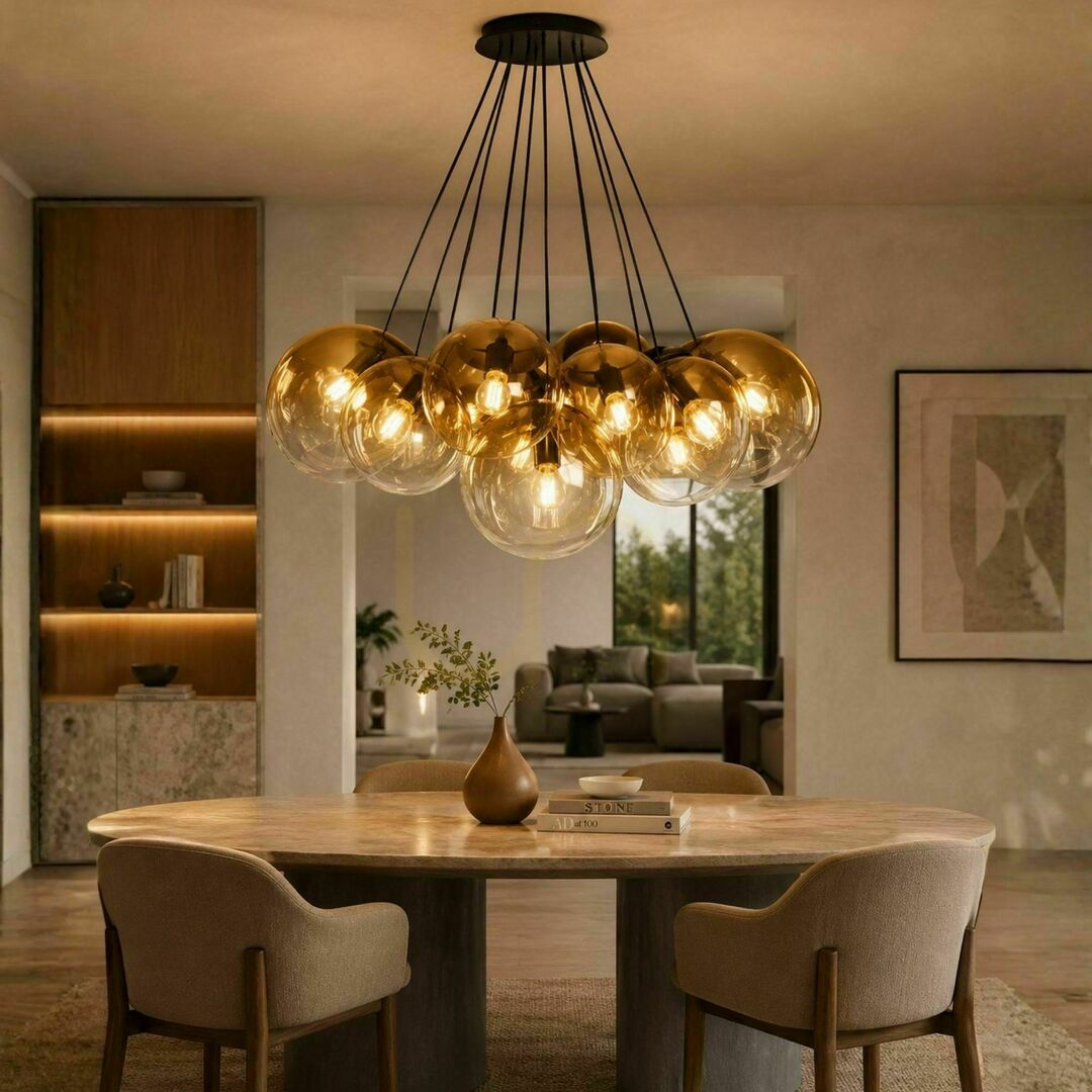 Verifica Lustră suspendată s.luce Orb Cluster, aurie, 13 lumini E27, sticlă și metal, Ø 80 cm Lustră suspendată s.luce Orb Cluster, aurie, 13 lumini E27, sticlă și metal, Ø 80 cm