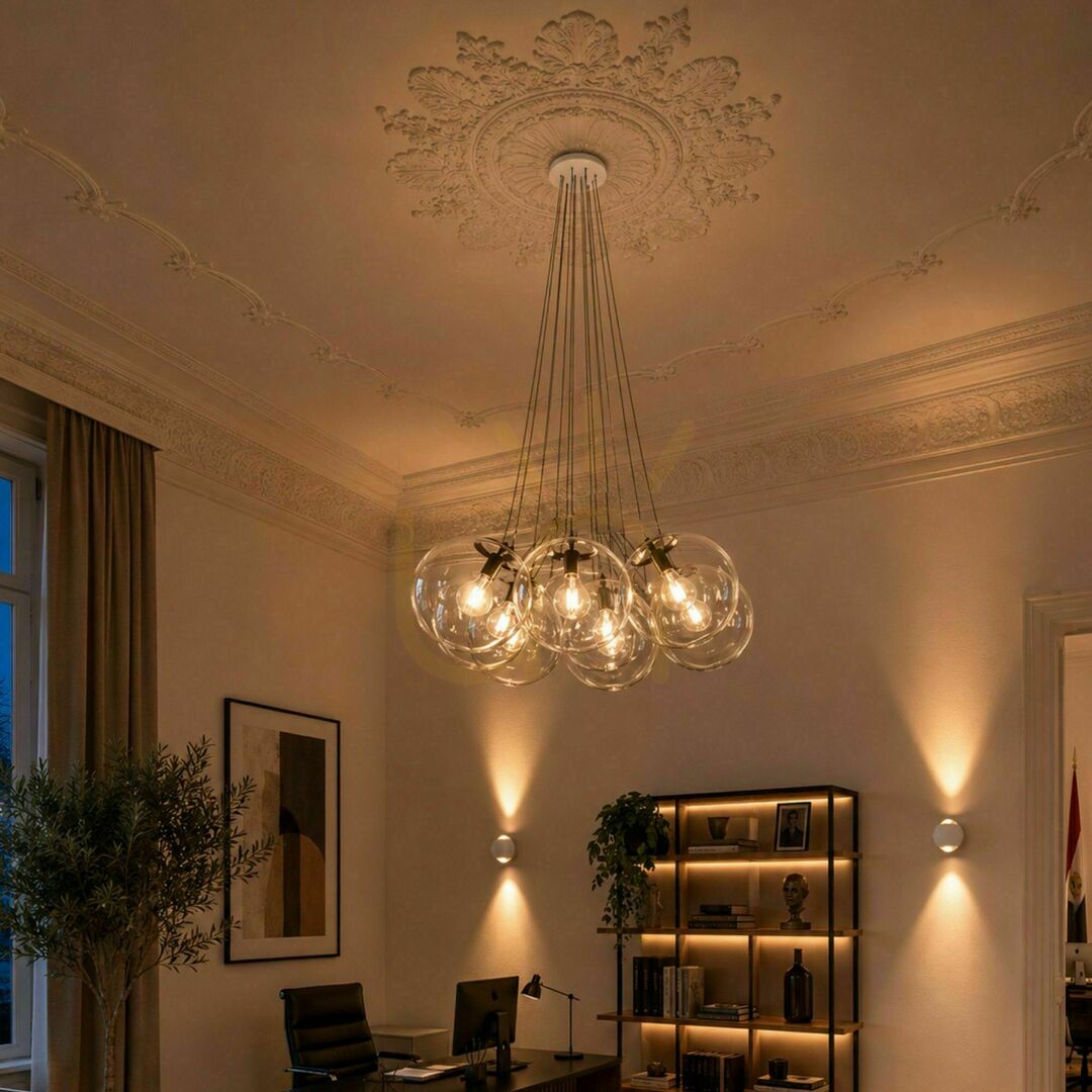 7-Light Cluster Pendant Light s.luce Orb, Clear Glass, 30 cm Shades, Dimmable E27