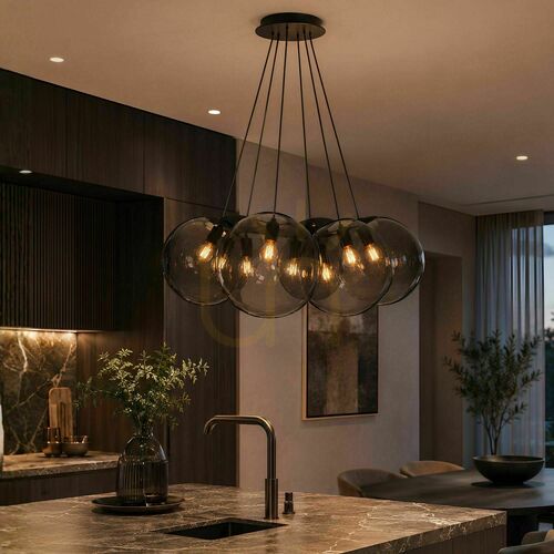 Verifica Lustră suspendată s.luce Orb Cluster, 7 x E27, albă, din sticlă, Ø 50 cm
