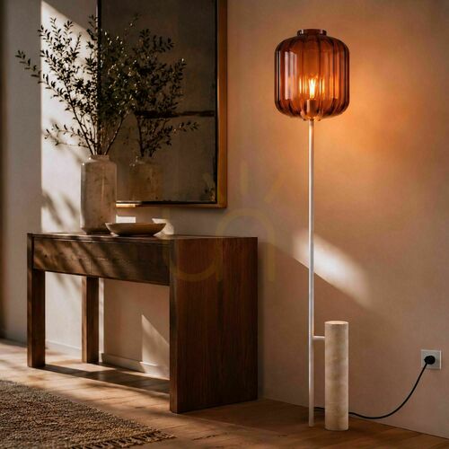 Verifica Lampă de podea s.luce Velo, travertin și sticlă, E27, înălțime 187 cm