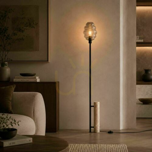 Verifica Lampă de podea s.luce Echos, travertin și sticlă fumurie, E27, 188 cm