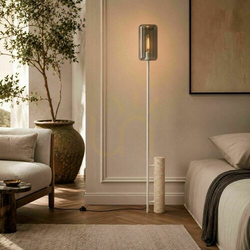 Verifica Lampă de podea s.luce Cruet, travertin și sticlă fumurie, 190 cm, E27