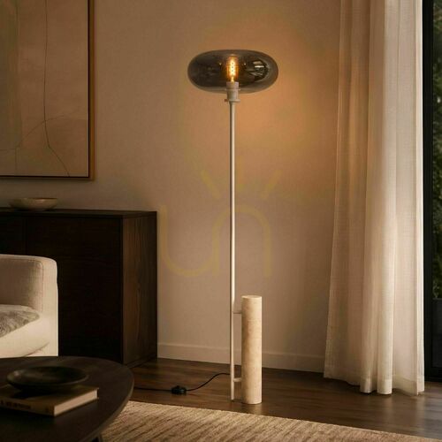 Verifica Lampă de podea s.luce Cruet, travertin și sticlă fumurie, 190 cm, E27