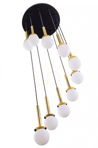 Lustră suspendată Sigma Daisy 10 Antresola cascadă, negru și auriu, sticlă albă 42057 small 9