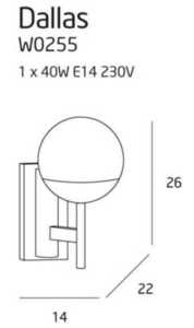 Aplica de perete Max Light Dallas W0255 negru metal sticla alba 1x40W small 2