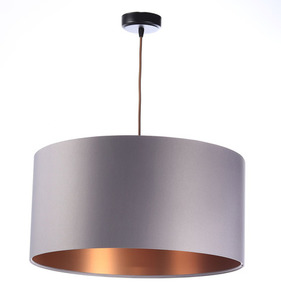 Candelabru din cupru, abajur din piele gri 60W E27, role 0 Candelabru din cupru, abajur din piele gri 60W E27, role small 0