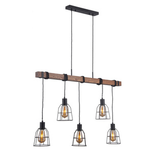 Lampă suspendată Italux neagră mată 5xE27 lemn oțel PND-4793-5-L small 1