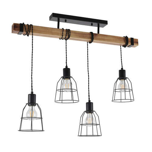 Verifica Pendant Italux PONTE negru 4xE27 metal lemn PND-4290-4-L